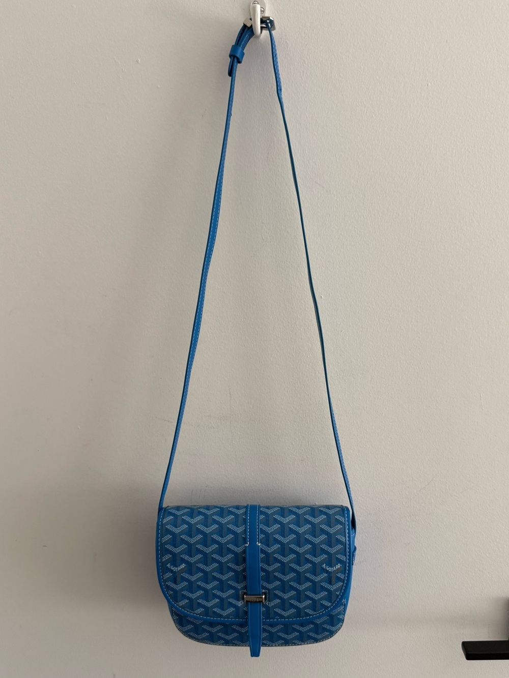 Blue Patterned Crossbody Bag with Adjustable Strap